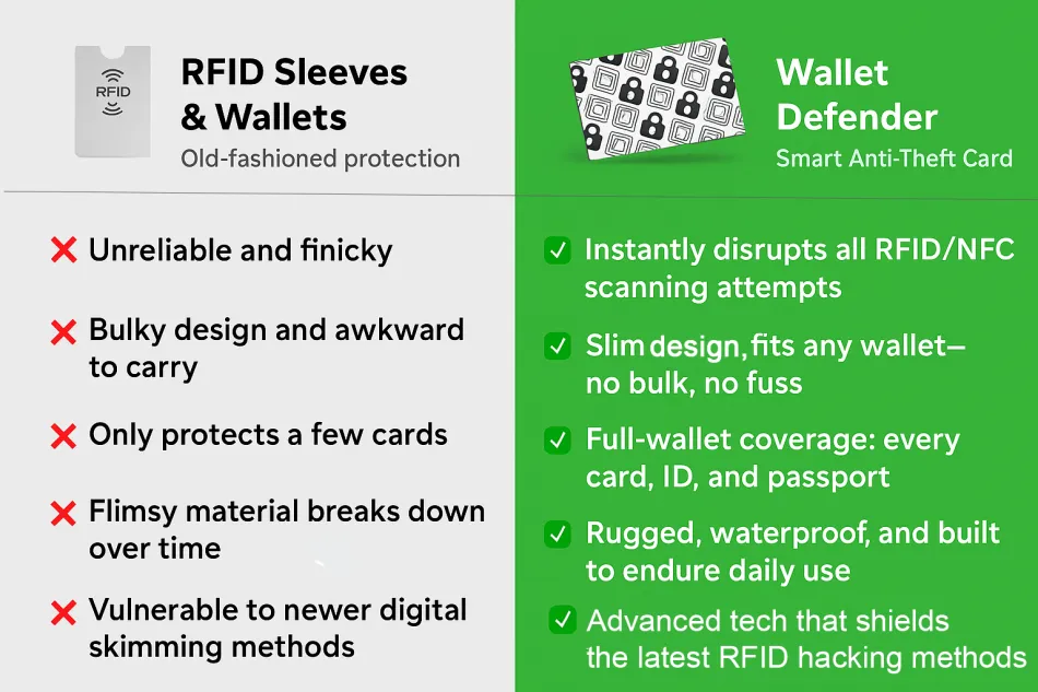 RFID blocking card in wallet